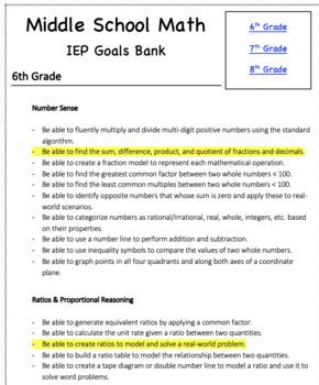 Common Core Math contains 11 Standards to cover such topics as counting, one-to-one correspondence, addition and multiplication, measurement of time, distance, and money, and fractions and decimals. . 8th grade iep math goals